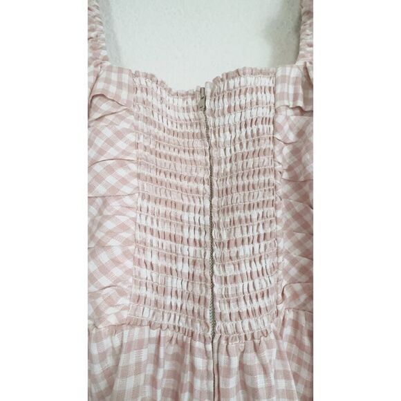 Reformation Zula Linen Dress pink check size US10 - Picture 9 of 11